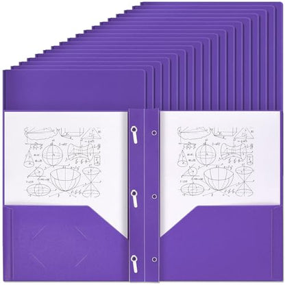 Yeaqee 60 Pcs Plastic Folders with Pockets and Prongs Plastic Folder 2 Pockets 3 Prongs with Card Slot for Office, School, Teachers, Office Workers (Purple) - color: Purple