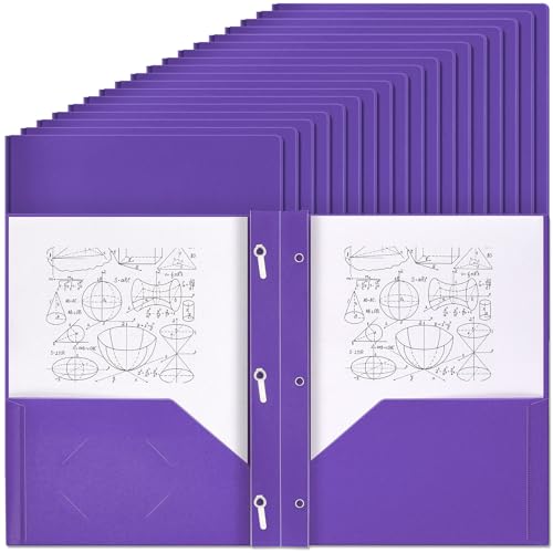 Yeaqee 60 Pcs Plastic Folders with Pockets and Prongs Plastic Folder 2 Pockets 3 Prongs with Card Slot for Office, School, Teachers, Office Workers (Purple) - color: Purple