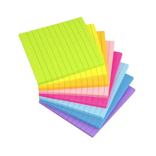 (16 Pack) Lined Sticky Notes 4x4 Bright Stickies Colorful Super Sticking Power Memo Pads, 8 Colors, Strong Adhesive - size: 4 x 4 inches (Pack of 2)