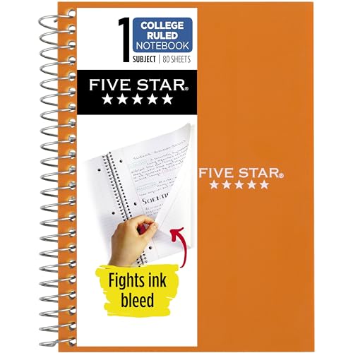 Five Star Spiral Notebook, 1 Subject, College Ruled Paper, 4-3/8" x 7", Personal Size, 80 Sheets, Fights Ink Bleed, Water Resistant Cover, Sedona Orange (450048CD1-ECM) - color: Sedona Orange