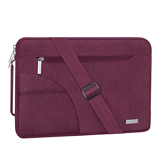 MOSISO Laptop Shoulder Bag Compatible with MacBook Neo 13 inch/Air 13.6 inch/Air 13 inch/Pro 13 / Pro 14 inch, 13-14 inch Notebook, Polyester Briefcase Sleeve with Side Handle, Burgundy