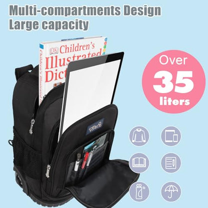 Tilami Kids Rolling Backpack 18 inch Boys and Girls Laptop Backpack, Black - color: Black39