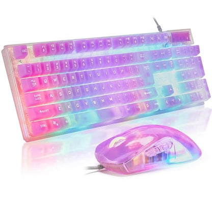 Wired LED Gaming Keyboad and Mouse Combo, 10 RGB Backlit Effects for PC | 104 Keys Light Up, Silent, Transparent, Anti-ghosting, Purple Gaming Mouse and Keyboard for Laptop Xbox PS4 PS5 Gamers Work