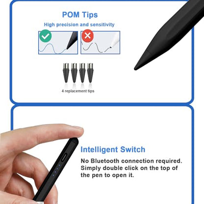 Stylus Pens for Touch Screens Power-Display Tablet Pen POM Tip Magnetic Digital Touch Pen Compatible with iPhone/iPad/Switch/Lenovo/and Other iOS/Android Smartphone and Tablet Devices (Black) - color: 2SS-Black