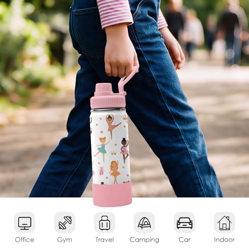 Ballerina Water Bottle for Girls | 18oz Stainless Steel Water Bottle | Ballerina Lovers Dance Recital Gift Insulated Cup | Pink Ballet Children Kids Toddlers Tumbler for School, Sports 1 Pcs - color: Dance