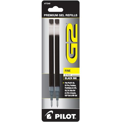 Pilot, G2 Gel Ink Refills, Fine Point 0.7 mm, G2 Pen Refills, Black, Pack of 2 - size: Pack of 1