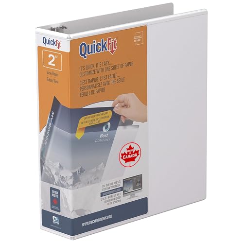 Quickfit View Binder, 3-Ring Binder for School or Office, Round Ring, White, Single, 2 Inch - size: 1 Count (Pack of 1)