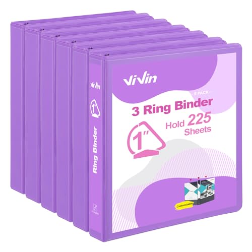 ViVin Sturdy 1 Inch D Ring Binders, 3 Ring Binders with 2 Pockets, Hold 225 Sheets of US Letter Size Paper for Office,Home,School, 6 Pack (Purple) - color: Pink, size: 1 Inch