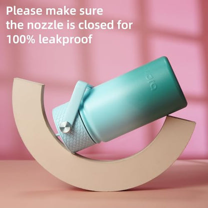BJPKPK Insulated Water Bottle, 15oz Stainless Steel with Straw Lid | Leak Proof, BPA-Free, Vacuum Insulated, Keep Drink Cold & Hot, Metal Water Bottle for Travel, Gym, Office, Cupholder Friendly - color: Milk Blue, style: N-15oz-Color Lid