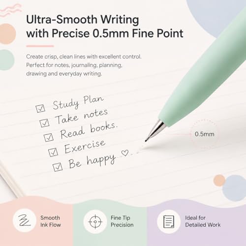 Vanhench 7Pcs 0.5 mm Black Ink Gel Pens Fine Point Pen | Smooth Writing Quick Dry Pen For School Note Teacher Journaling Office Desk Nurses Gift, Nice Cute Writing Pens - color: 7PCS Multicolor (Black Ink)