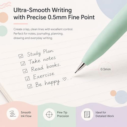 Vanhench 7Pcs 0.5 mm Black Ink Gel Pens Fine Point Pen | Smooth Writing Quick Dry Pen For School Note Teacher Journaling Office Desk Nurses Gift, Nice Cute Writing Pens - color: 7PCS Multicolor (Black Ink)