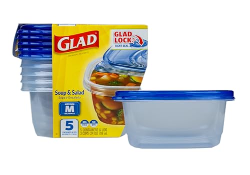 Glad GladWare Medium Rectangle Food Storage Containers with Lids, BPA Free Plastic for Soups Salads and Meal Prep, Airtight Leak Resistant, Microwave Dishwasher Freezer Safe, 24 Oz, 5 Count - size: 24 oz - 5 Count, style: Rectangle