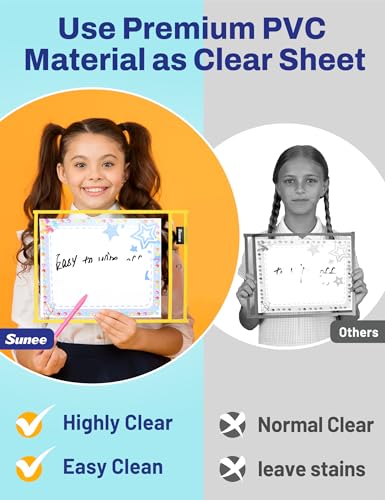 SUNEE 6 Packs Oversized Reusable Dry Erase Pocket Sleeves with Ring, Yellow 10x14 Ticket Holders, Clear Plastic Sheet Protectors, Teacher School Classroom Supplies - color: Yellow, style: 6 Pack