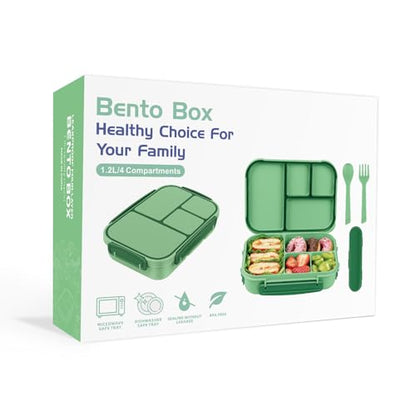 Amathley Lunch Box Kids,Bento Box Adult,Leakproof Lunch Containers for Adults/Kids/Toddler,1200ML-4 Compartments bento Lunch box with Utensil,Microwave & Dishwasher & Freezer Safe (Cyan) - color: Cyan