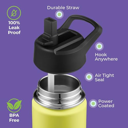 SIPX™ 12 oz Insulated Water Bottle with Straw Lid – Leakproof Stainless Steel, BPA-Free, Easy to Carry – Perfect for School, Camp, Sports & Travel –Yellow - color: Yellow