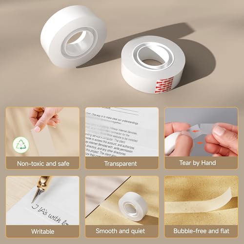 Stick UP Invisible Matte Tape Refill 6 Rolls, Clear Magic Adhesive Tape Bulk Hand Tearable for School Office Supplies Packing Repairing Scrapbook, Compatible with Tape Dispenser, 0.75in x 1000in