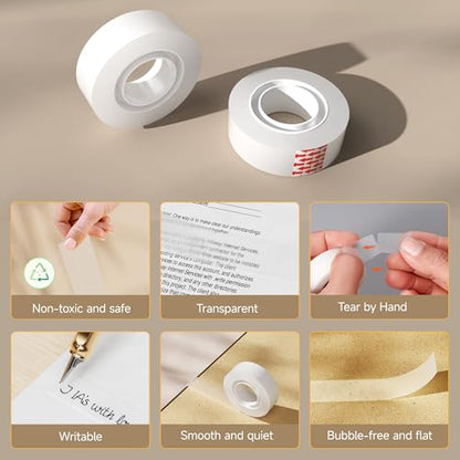 Stick UP Invisible Matte Tape Refill 6 Rolls, Clear Magic Adhesive Tape Bulk Hand Tearable for School Office Supplies Packing Repairing Scrapbook, Compatible with Tape Dispenser, 0.75in x 1000in