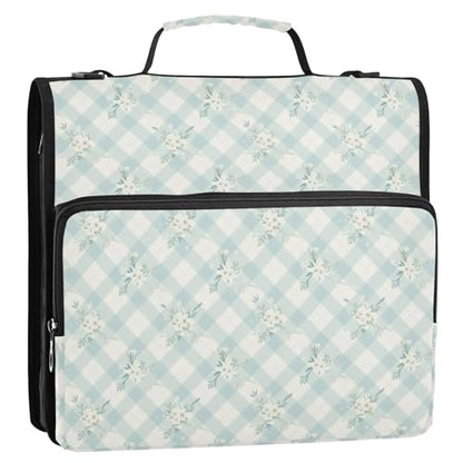 Gingham Zipper Binder 3 Ring Binder with Zipper 1.5 Inch Shoulder Strap & Handle Binders Organizer Bag Seafoam Green - color: Seafoam Green