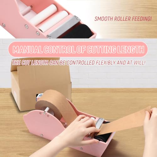 Water-Activated Tape Dispenser, Manual Kraft Gum Tape Dispenser, Width Adjustable 1.18-3.15", Light Weight & Portable Packing Tape Dispenser Set, Light Pink - color: Light Pink