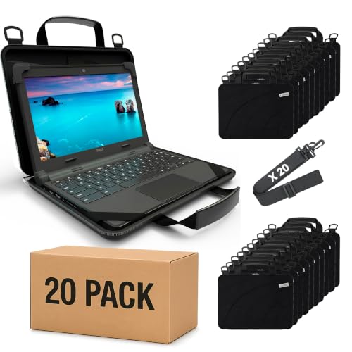 UZBL 13-14 Inch Always-on Chromebook Protective Hard Case with Adjustable Shoulder Strap and Carrying Handles (20 Pack) - color: Black Fabric - 20 Pack