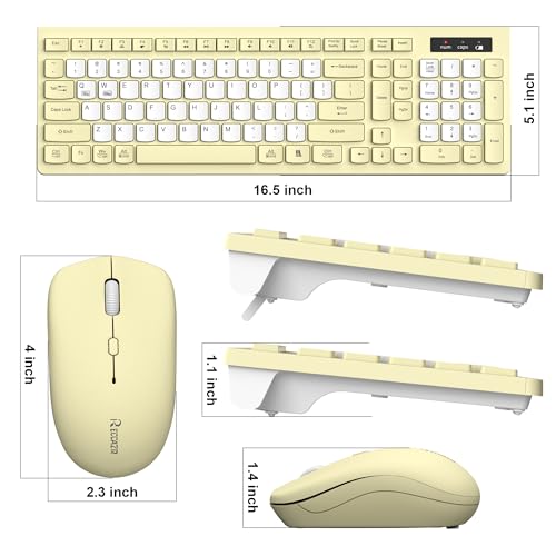 Wireless Keyboard and Mouse Combo, Full-Sized Wireless Keyboard and Adjustable DPI Mouse, 2.4GHz USB Receiver, Silent Keyboard and Mouse for PC, Windows, MAC, Desktop, Laptop (Canary Yellow-B) - color: Canary Yellow-B