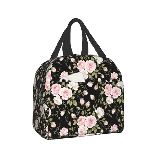 Nerxy Pink Flower Insulated Lunch Box Abstract Floral Cooler Lunch Bag Geometric Flowers Modern Tote Bags for Boys Teens Women Men Picnic Travel School - color: Pink Floral