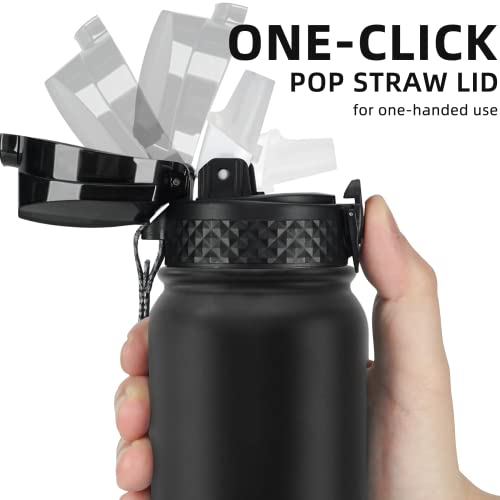 Fanhaw 20 Oz Kids Insulated Stainless Steel Water Bottle with Straw Lid, Leakproof & Anti-Dust Everyday Use Bottle for School, Women & Men, Back to School Essentials (Black) - color: Black, style: 20 Ounces
