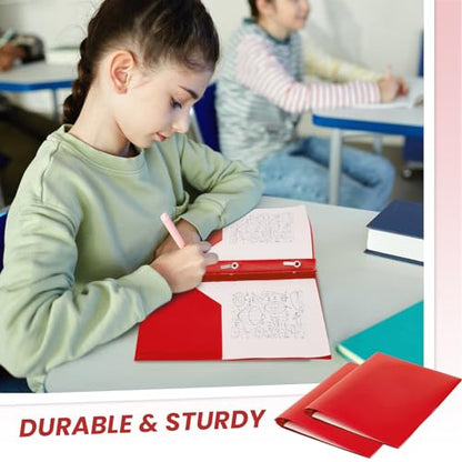 Yeaqee 300 Pack Plastic Folders with Prongs Heavy Duty Plastic 2 Pocket Folder with 3 Prongs, Business Card Slot for Back to School Office Home 11.6 x 9.5 Inch (Red) - color: Red