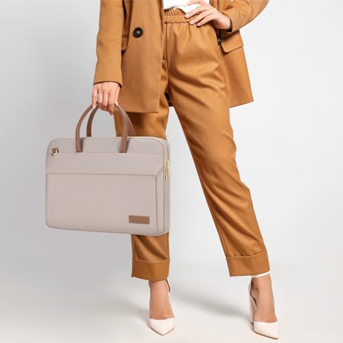 RAINYEAR 14 Inch/15.6 Inch Laptop Bag with Pockets & Handle for Women | Protective Waterproof Elegant Computer Large Capacity Shoulder Bag Case Compatible with MacBook Laptop Computer Notebook - color: Khaki, size: 13-14 Inch
