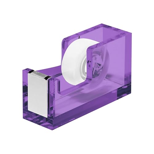 OfficeGoods Acrylic Tape Dispenser – Modern Desk Organizer for Office Supplies, Heavy Duty Refillable Tape Holder for Home and School Crafting, Stylish Desktop Accessory for Gift Wrapping, Purple - color: Purple