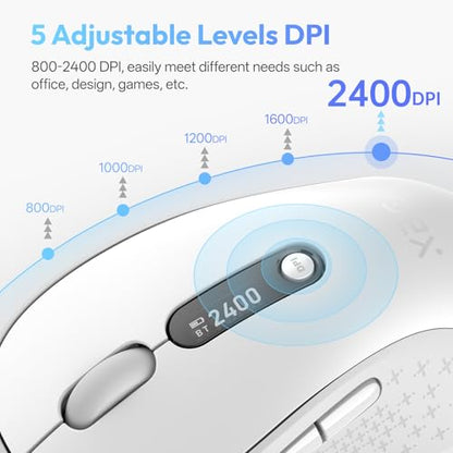 XBG B15pro Wireless Bluetooth Mouse, Bluetooth 5.0/4.0 & 2.4G Tri-Mode, Type-C Rechargeable with LED Screen Display, Ergonomic Silent Click for Laptop/PC/Tablet, Multi-Device & Office Use-White - style: B15 Pro-White