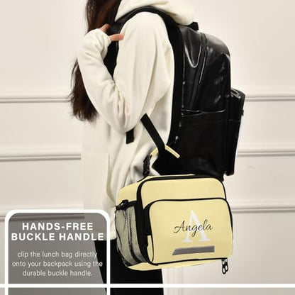 Custom Student Lunch Bag for Boys Girls Butter Yellow Personalized Name Lunch Box Insulated Cooler Bag for School Picnic Office - color: Multi04