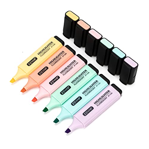 ZEYAR Highlighter, Pastel Colors Chisel Tip Marker Pen, AP Certified, Assorted Colors, Water Based, Quick Dry (6 Macaron Colors) - color: 6 Macaron Colors