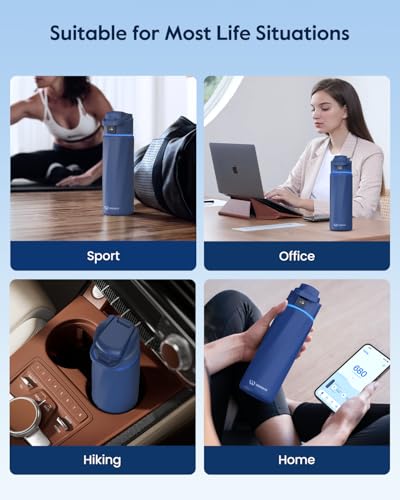 WaterH BOOST Smart Water Bottle Tracker with Reminder to Drink Water, 24oz | BPA-Free Double Wall Vacuum Insulated Stainless Steel, Leakproof, Smart App Tracking, Fits Cup Holders, Wide Mouth for School - color: Navy Blue, size: 24 Ounces
