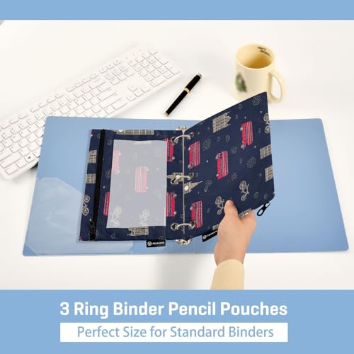 Pencil Pouch for 3 Ring Binder London City Theme Binder Pencil Case with Smooth Zipper Clear Window Pencil Case 2 Pack for Office School College Supplies - color: London City Theme