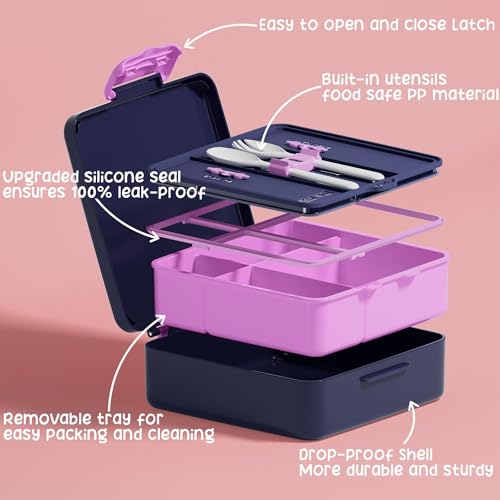 Fimibuke Kids Bento Snack Lunch Box with Thermo Insulated Toddler Lunch Bag | Lunch Box Kids with 4 Compartment, Food Jar, Ice Pack, Utensils, Birthday Gifts for Ages 3-12 Back to School Toddler Girl Boy - color: A5.Mermaid