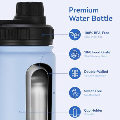 DOMICARE 16 oz Kids Water Bottle for School Stainless Steel Double Wall Vacuum Insulated Water Bottle with Straw lids & Spout Lid, Leakproof BPA Free (Light Blue,4) - color: Light Blue, size: 16oz/4 Pack