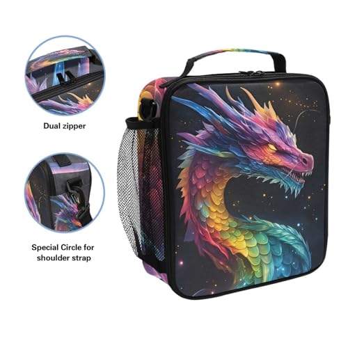 Dragon Galaxy Colorful Lunch Box Insulated Lunch Bag Girls Lunch Cooler Bag Tote Freezable Shoulder Strap Lunchbox Thermal Meal Tote Kit for Girls School Picnic - color: Multi27
