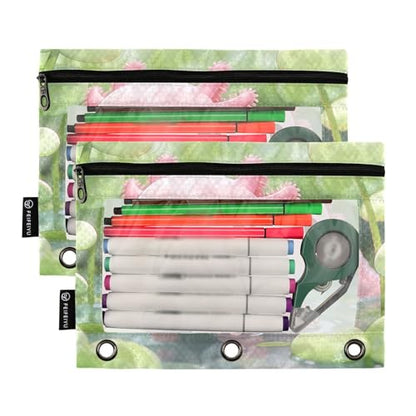 Cute Axolotl Pencil Pouches for 3 Ring Binder, Zipper Binder Pencil Case, 2 Pack Clear Window Case Bag for Office Organizers - color: Cute Axolotl