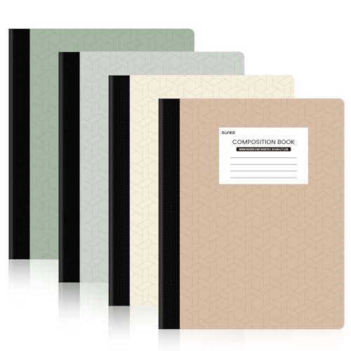 SUNEE Composition Notebooks - Wide Ruled Paper, 4 Pack Composition Book, 9 3/4" x 7 1/2", 80 Sheets/160 Pages, Assorted Morandi Colors, School & Office Supplies - color: Aesthetic, style: Wide Ruled | 4 Pack