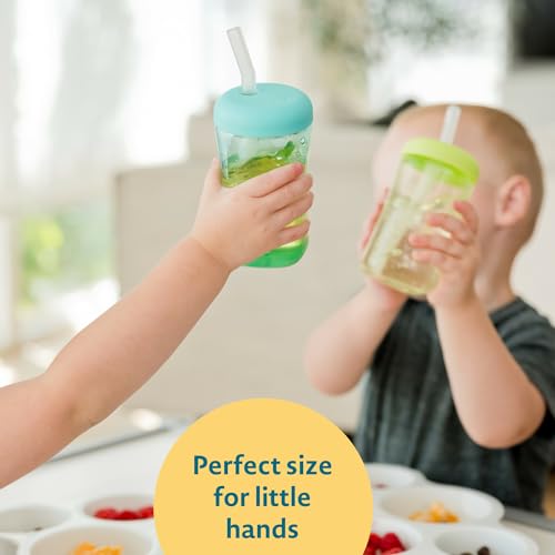 The First Years Squeeze & Sip Toddler Straw Cups - Squeezable Transition Sippy Cup with Silicone Straw - Toddler Feeding Supplies - 7 Oz - 3 Count - Ages 6 Months and Up - color: Green/Teal