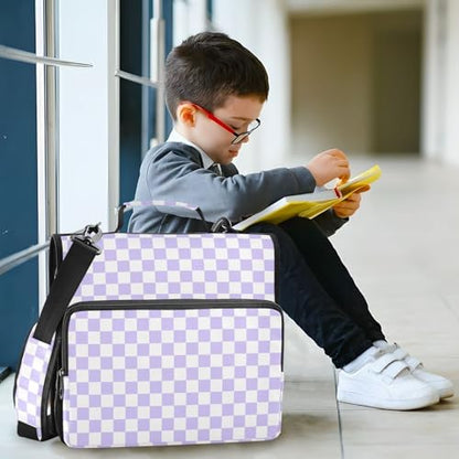 Lavender Purple White Checkered Binder Bag 3 Ring Zipper Binders with Shoulder Strap for School Office Organizer Storage - color: Q013