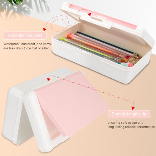 SFLHHDM Pencil Box for Office Supplies, Double Layer Large Capacity Plastic Pencil Case, Crayon Box with Snap-tight Lid,Stackable Storage Boxes for Gel Pen Pencils Case (White Pink-1pcs) - color: White Pink-1pcs