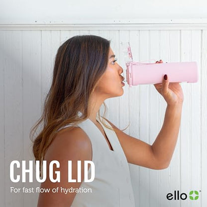 Ello Syndicate 20oz Reusable Glass Water Bottle with One-Touch Leak Proof Flip Lid, Protective Non-Slip Silicone Sleeve, Carry Loop for Coffee, Tea and Water, BPA-free, Dishwasher Safe, Sand - color: Sand