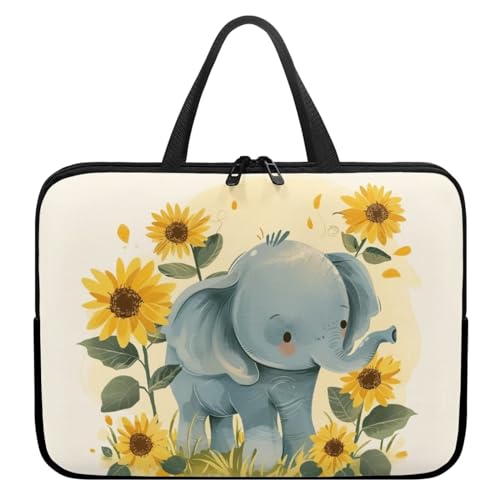 Cute Elephant Laptop Sleeve Case Sunflowers Water Resistant Laptop Cover Travel Business Computer Cover Carrying Bag Messenger Bag with Handle, 17 Inch Laptop Bag for Women - color: Cute Elephant Sunflowers, size: 17inch