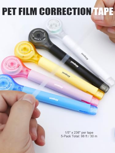 5-Pack White Correction Tape Pens, 1/5" x 236", Push-Pull Protective Cover | Comfortable Pen-Style Grip, Smooth Coverage, Instant Corrections, Easy Tape Adjustment