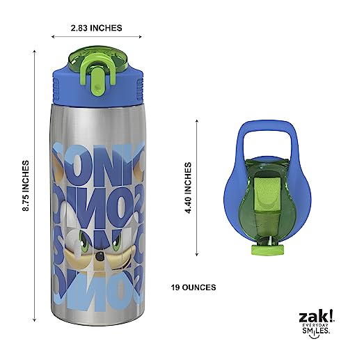 Zak Designs Sonic the Hedgehog Water Bottle for Travel and At Home, 19 oz Vacuum Insulated Stainless Steel with Locking Spout Cover, Built-In Carrying Loop, Leak-Proof Design (Sonic) - color: Sonic