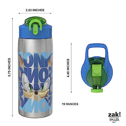 Zak Designs Sonic the Hedgehog Water Bottle for Travel and At Home, 19 oz Vacuum Insulated Stainless Steel with Locking Spout Cover, Built-In Carrying Loop, Leak-Proof Design (Sonic) - color: Sonic