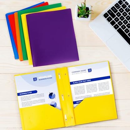 72-Pack Plastic Folders with Pockets and Prongs,2-Pocket Folders with 3 Fasteners, Holds 8-1/2" x 11" Paper for School/Office/Home, Yellow - color: Yellow, size: 72-Pack