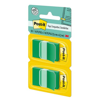 Post-it Flags, 50/Dispenser, 2 Dispensers/Pack, 1 in Wide, Green (680-GN2) (Pack of 2) - color: Green, size: 100 Count (Pack of 2)